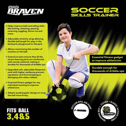 Skoodle Braven Football Trainer Set - Size 5 (Moulded Football + Training Belt + Ball Cover + Elastic Cord + Pump)
