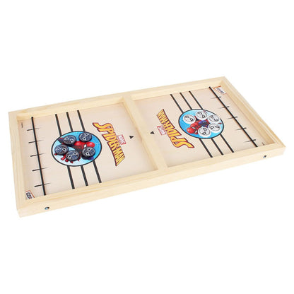 Skoodle Sling Puck Game With Spider Man Print For Kids Indoor And Outdoor Acitivties, Ideal For Party/Kids Gift (1 Smooth Wooden Board X 10 Spiderman Pucks) (Age 6+)
