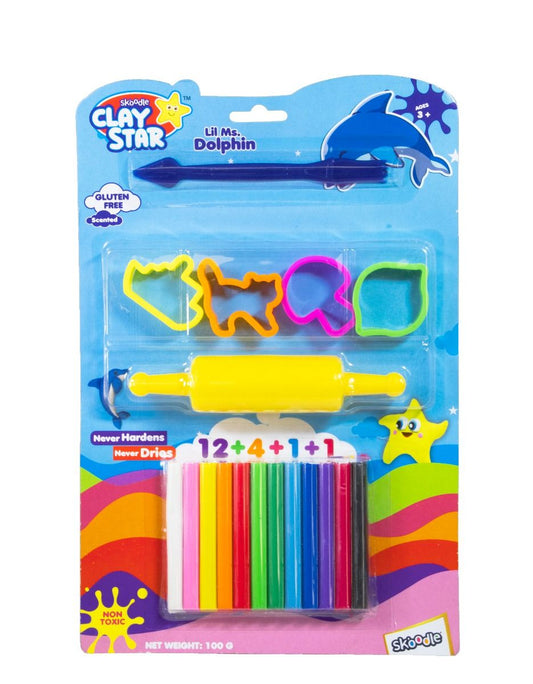 Skoodle Clay Star Scented Clay Pack, 100 Gms With 4 Moulds, 1 Roller & 1 Tool ¬€Œ Lil Ms. Dolphin